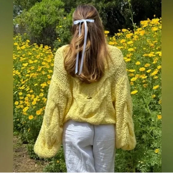 Rumored Soft Yellow Nonna Chunky Crew Neck Sweater - Picture 5 of 12